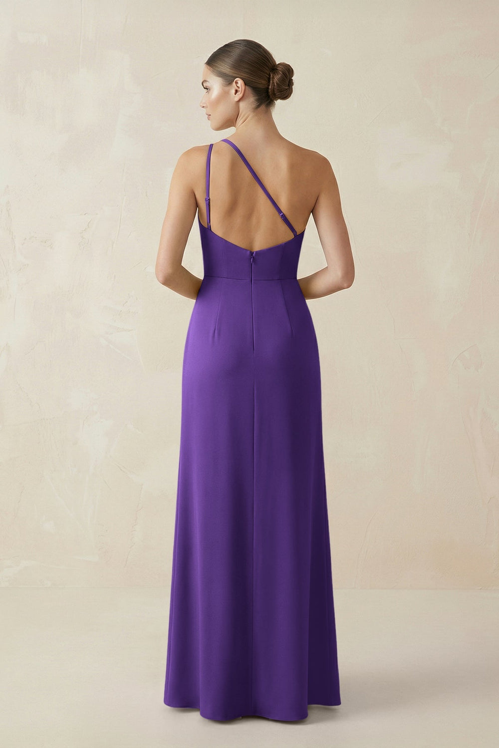 Sheath One - Shoulder Ruched Bridesmaid Dress With Slit in Amethyst - KISS BRIDAL Bridesmaid Dresses