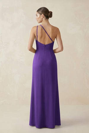 Sheath One - Shoulder Ruched Bridesmaid Dress With Slit in Amethyst - KISS BRIDAL Bridesmaid Dresses