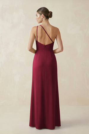 Sheath One - Shoulder Ruched Bridesmaid Dress With Slit in Berry - KISS BRIDAL Bridesmaid Dresses