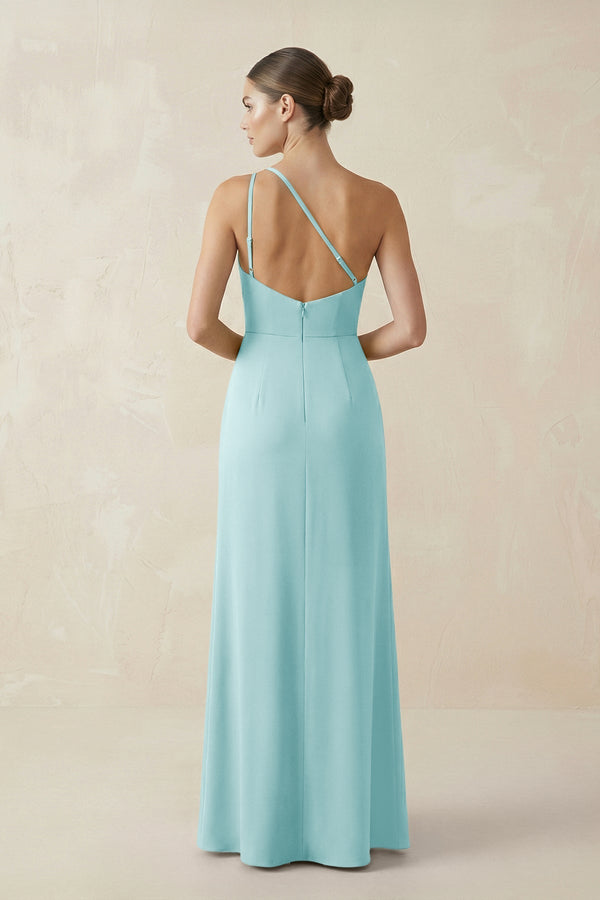 Sheath One - Shoulder Ruched Bridesmaid Dress With Slit in Bleached Aqua - KISS BRIDAL Bridesmaid Dresses