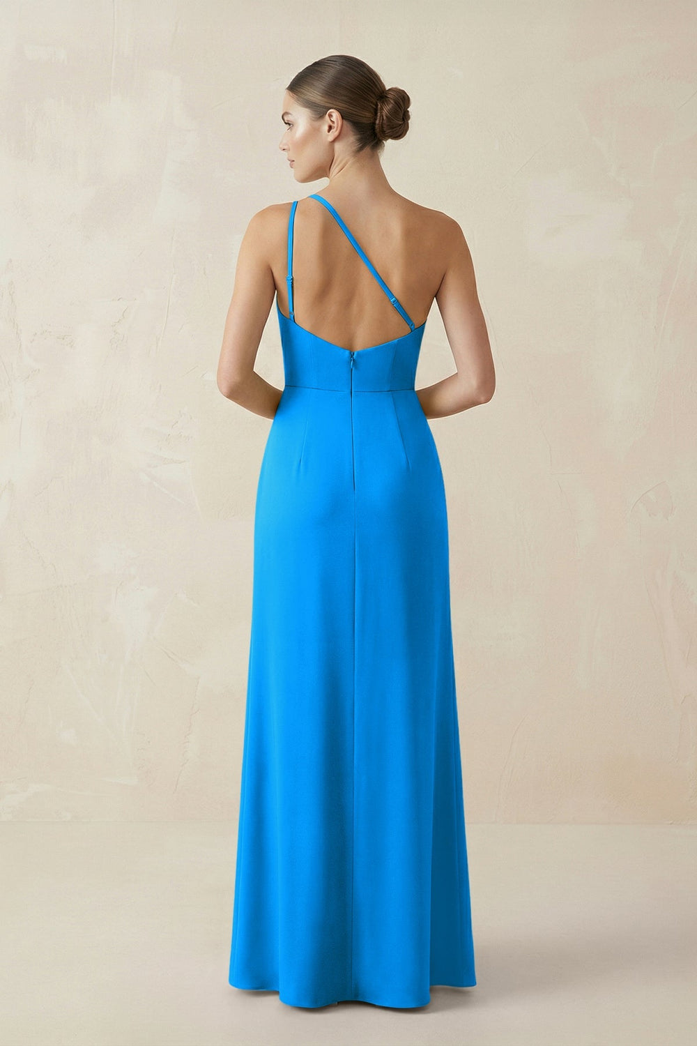 Sheath One - Shoulder Ruched Bridesmaid Dress With Slit in Blue Jay - KISS BRIDAL Bridesmaid Dresses