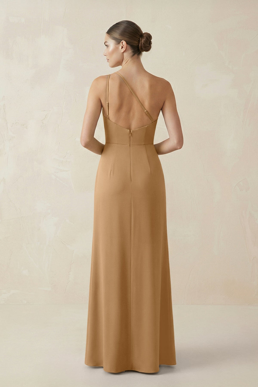 Sheath One - Shoulder Ruched Bridesmaid Dress With Slit in Bronzer - KISS BRIDAL Bridesmaid Dresses