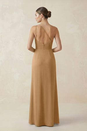 Sheath One - Shoulder Ruched Bridesmaid Dress With Slit in Bronzer - KISS BRIDAL Bridesmaid Dresses