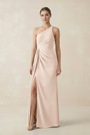 Sheath One - Shoulder Ruched Bridesmaid Dress With Slit in Buttercream - KISS BRIDAL Bridesmaid Dresses