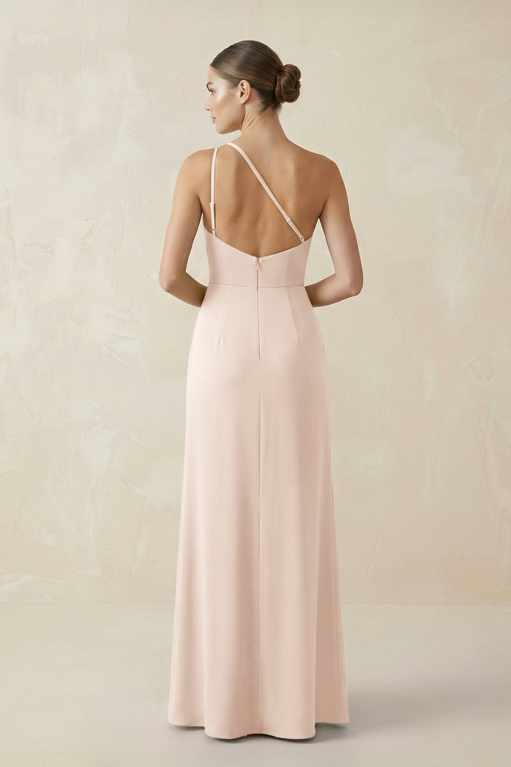Sheath One - Shoulder Ruched Bridesmaid Dress With Slit in Buttercream - KISS BRIDAL Bridesmaid Dresses