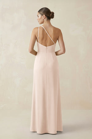 Sheath One - Shoulder Ruched Bridesmaid Dress With Slit in Buttercream - KISS BRIDAL Bridesmaid Dresses