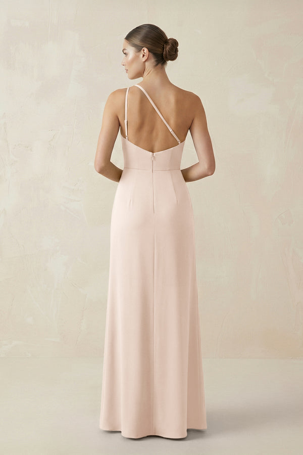 Sheath One - Shoulder Ruched Bridesmaid Dress With Slit in Buttercream - KISS BRIDAL Bridesmaid Dresses