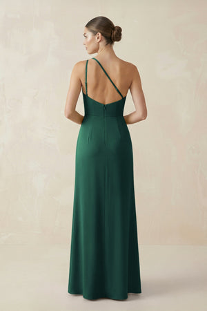 Sheath One - Shoulder Ruched Bridesmaid Dress With Slit in Dark Green - KISS BRIDAL Bridesmaid Dresses