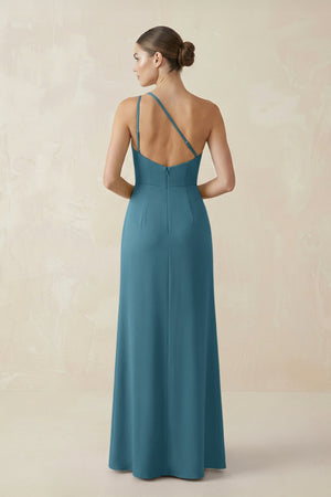 Sheath One - Shoulder Ruched Bridesmaid Dress With Slit in Dark Teal - KISS BRIDAL Bridesmaid Dresses