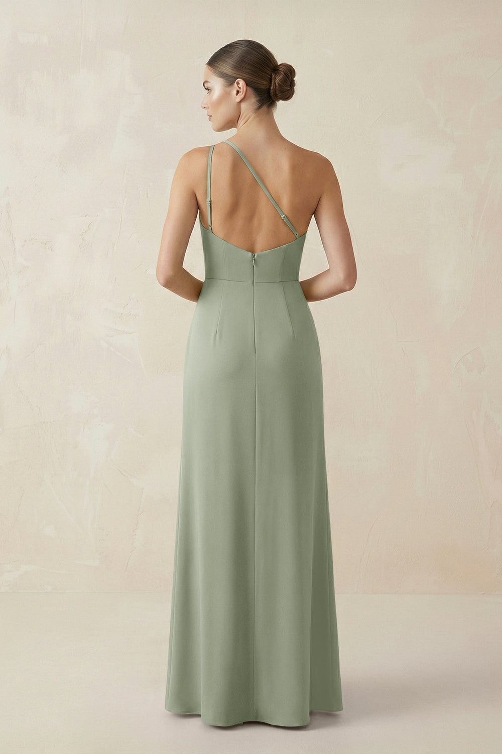 Sheath One - Shoulder Ruched Bridesmaid Dress With Slit in Dove Gray - KISS BRIDAL Bridesmaid Dresses
