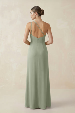 Sheath One - Shoulder Ruched Bridesmaid Dress With Slit in Dove Gray - KISS BRIDAL Bridesmaid Dresses