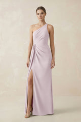 Sheath One - Shoulder Ruched Bridesmaid Dress With Slit in Dusk - KISS BRIDAL Bridesmaid Dresses