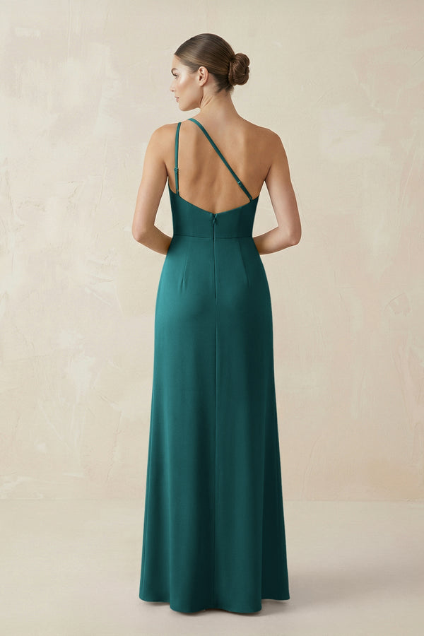 Sheath One - Shoulder Ruched Bridesmaid Dress With Slit in Emerald - KISS BRIDAL Bridesmaid Dresses