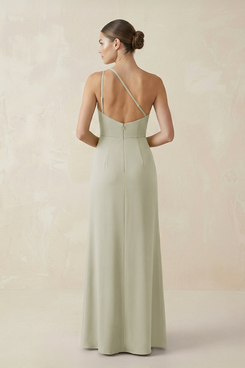 Sheath One - Shoulder Ruched Bridesmaid Dress With Slit in Frost - KISS BRIDAL Bridesmaid Dresses