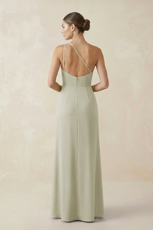 Sheath One - Shoulder Ruched Bridesmaid Dress With Slit in Frost - KISS BRIDAL Bridesmaid Dresses