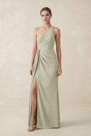Sheath One - Shoulder Ruched Bridesmaid Dress With Slit in Frost - KISS BRIDAL Bridesmaid Dresses