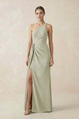 Sheath One - Shoulder Ruched Bridesmaid Dress With Slit in Frost - KISS BRIDAL Bridesmaid Dresses