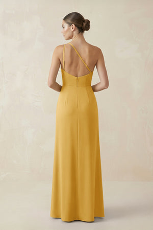 Sheath One - Shoulder Ruched Bridesmaid Dress With Slit in Gold - KISS BRIDAL Bridesmaid Dresses