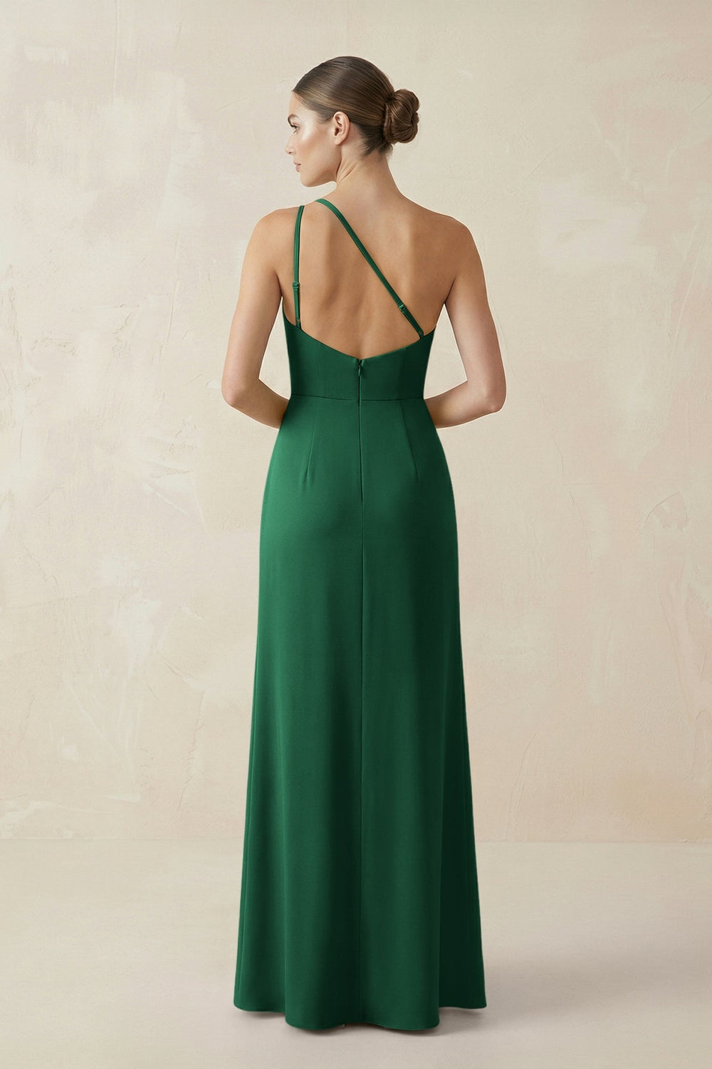 Sheath One - Shoulder Ruched Bridesmaid Dress With Slit in Green - KISS BRIDAL Bridesmaid Dresses