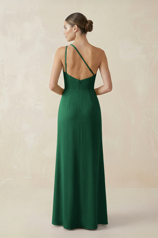 Sheath One - Shoulder Ruched Bridesmaid Dress With Slit in Green - KISS BRIDAL Bridesmaid Dresses