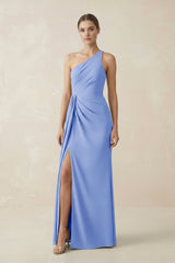 Sheath One - Shoulder Ruched Bridesmaid Dress With Slit in Ice - KISS BRIDAL Bridesmaid Dresses