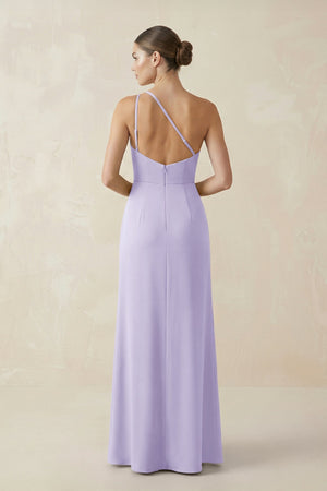 Sheath One - Shoulder Ruched Bridesmaid Dress With Slit in Lavender - KISS BRIDAL Bridesmaid Dresses