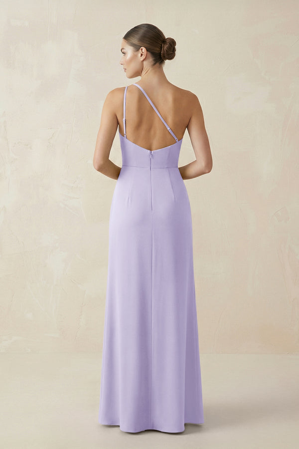 Sheath One - Shoulder Ruched Bridesmaid Dress With Slit in Lavender - KISS BRIDAL Bridesmaid Dresses