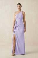 Sheath One - Shoulder Ruched Bridesmaid Dress With Slit in Lavender - KISS BRIDAL Bridesmaid Dresses