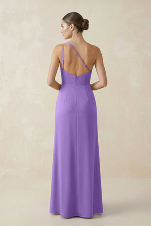 Sheath One - Shoulder Ruched Bridesmaid Dress With Slit in Lilac - KISS BRIDAL Bridesmaid Dresses