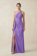 Sheath One - Shoulder Ruched Bridesmaid Dress With Slit in Lilac - KISS BRIDAL Bridesmaid Dresses