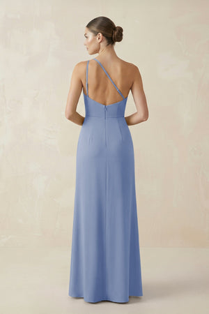Sheath One - Shoulder Ruched Bridesmaid Dress With Slit in Mist - KISS BRIDAL Bridesmaid Dresses