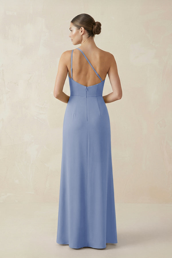 Sheath One - Shoulder Ruched Bridesmaid Dress With Slit in Mist - KISS BRIDAL Bridesmaid Dresses