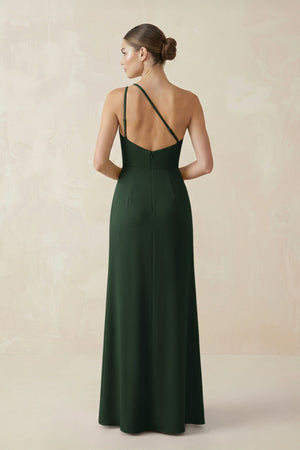 Sheath One - Shoulder Ruched Bridesmaid Dress With Slit in Moss - KISS BRIDAL Bridesmaid Dresses