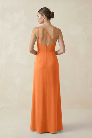 Sheath One - Shoulder Ruched Bridesmaid Dress With Slit in Orange - KISS BRIDAL Bridesmaid Dresses