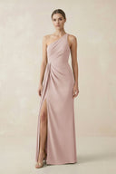 Sheath One - Shoulder Ruched Bridesmaid Dress With Slit in Pale Blush - KISS BRIDAL Bridesmaid Dresses
