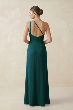 Sheath One - Shoulder Ruched Bridesmaid Dress With Slit in Pine - KISS BRIDAL Bridesmaid Dresses