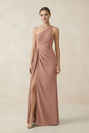 Sheath One - Shoulder Ruched Bridesmaid Dress With Slit in Rosette - KISS BRIDAL Bridesmaid Dresses