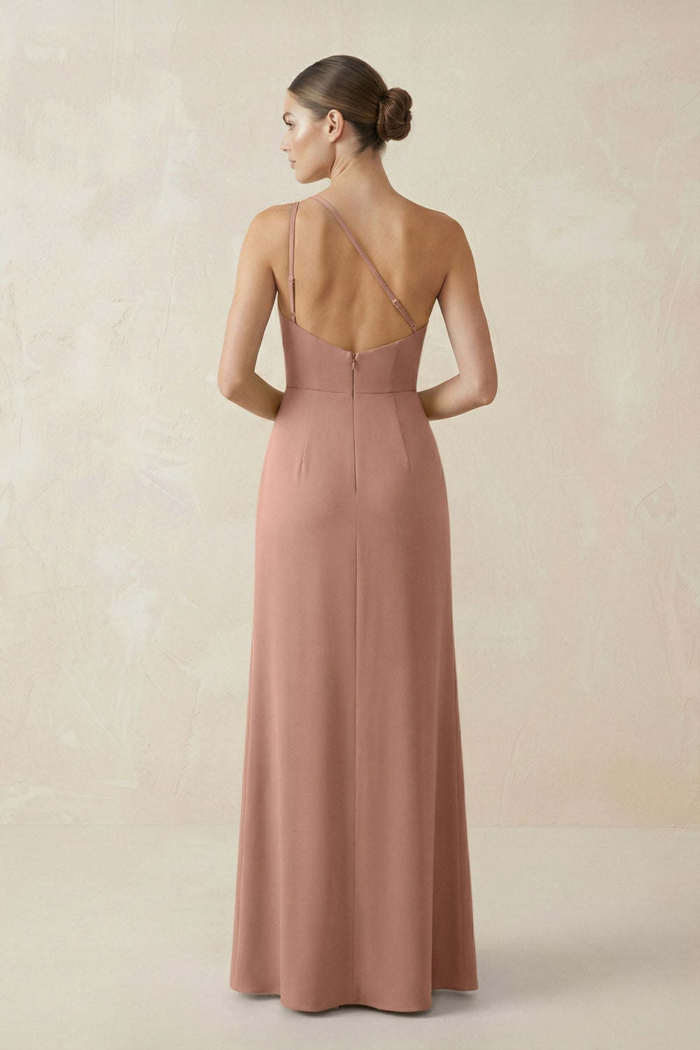 Sheath One - Shoulder Ruched Bridesmaid Dress With Slit in Rosette - KISS BRIDAL Bridesmaid Dresses
