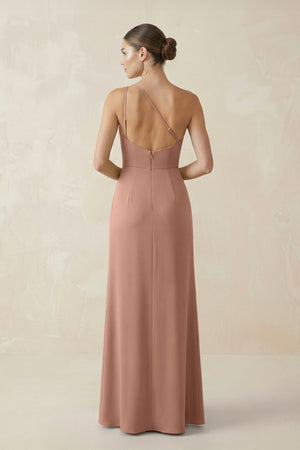 Sheath One - Shoulder Ruched Bridesmaid Dress With Slit in Rosette - KISS BRIDAL Bridesmaid Dresses
