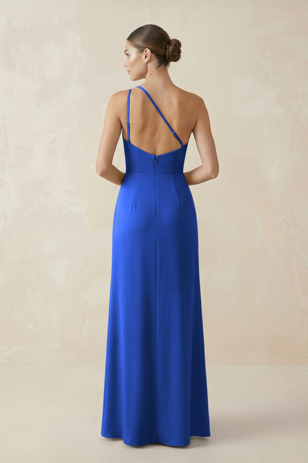 Sheath One - Shoulder Ruched Bridesmaid Dress With Slit in Royal Blue - KISS BRIDAL Bridesmaid Dresses