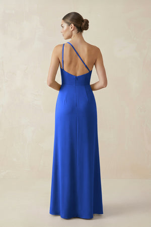Sheath One - Shoulder Ruched Bridesmaid Dress With Slit in Royal Blue - KISS BRIDAL Bridesmaid Dresses