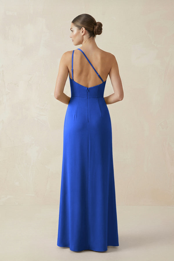 Sheath One - Shoulder Ruched Bridesmaid Dress With Slit in Royal Blue - KISS BRIDAL Bridesmaid Dresses