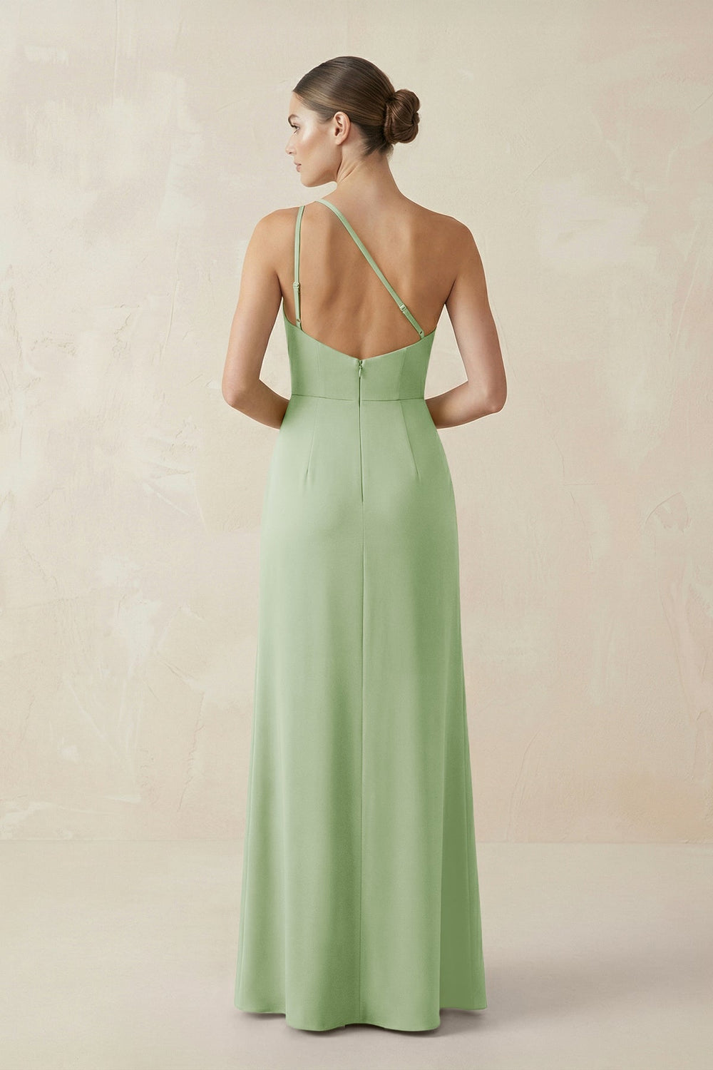 Sheath One - Shoulder Ruched Bridesmaid Dress With Slit in Sage - KISS BRIDAL Bridesmaid Dresses