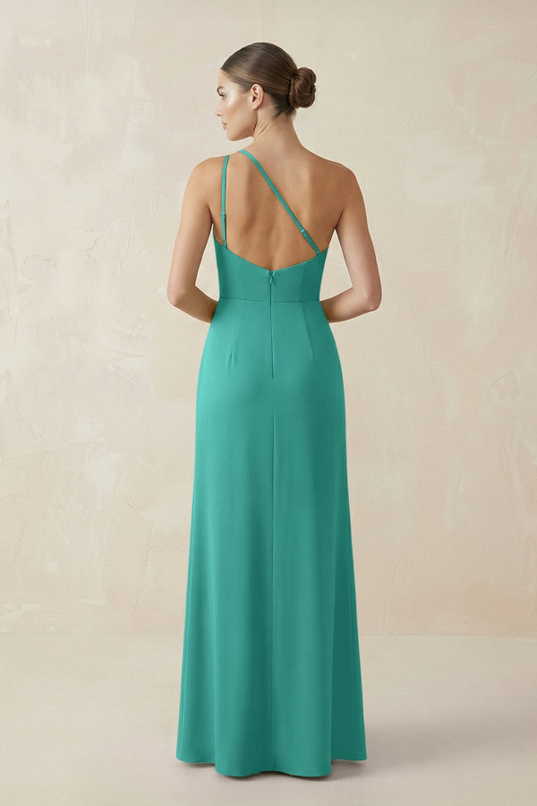 Sheath One - Shoulder Ruched Bridesmaid Dress With Slit in Sea Glass - KISS BRIDAL Bridesmaid Dresses