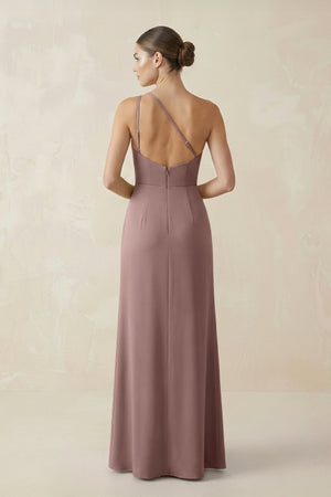 Sheath One - Shoulder Ruched Bridesmaid Dress With Slit in Toffee - KISS BRIDAL Bridesmaid Dresses