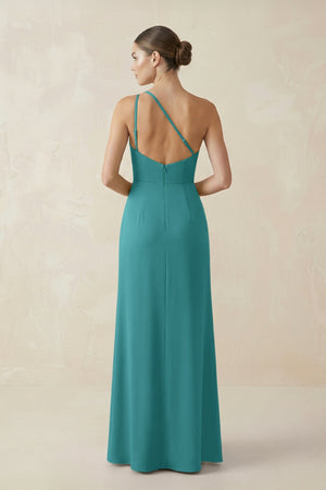 Sheath One - Shoulder Ruched Bridesmaid Dress With Slit in Turquoise - KISS BRIDAL Bridesmaid Dresses