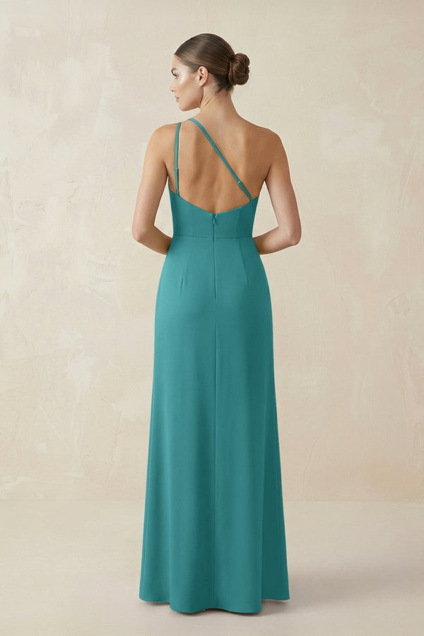 Sheath One - Shoulder Ruched Bridesmaid Dress With Slit in Turquoise - KISS BRIDAL Bridesmaid Dresses