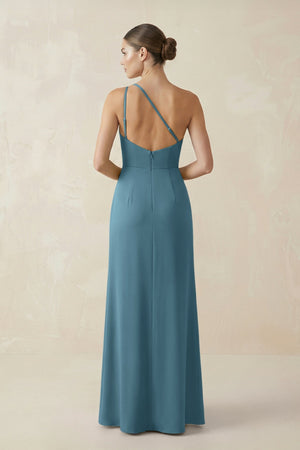 Sheath One - Shoulder Ruched Bridesmaid Dress With Slit in Twilight - KISS BRIDAL Bridesmaid Dresses