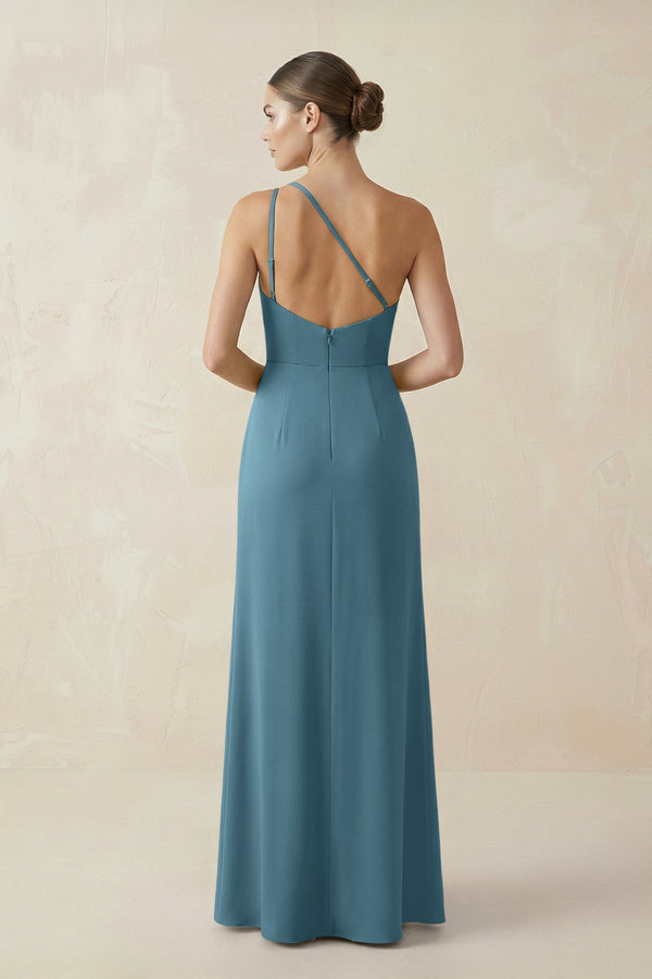 Sheath One - Shoulder Ruched Bridesmaid Dress With Slit in Twilight - KISS BRIDAL Bridesmaid Dresses