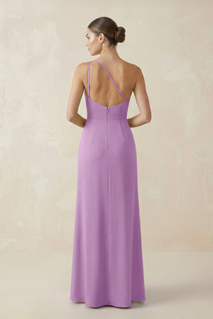 Sheath One - Shoulder Ruched Bridesmaid Dress With Slit in Vintage Mauve - KISS BRIDAL Bridesmaid Dresses